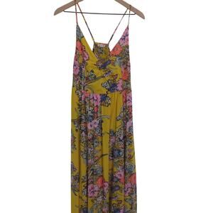 Free People Womens Sz L Yellow Floral Through the Vine Maxi Dress Boho Breezy
